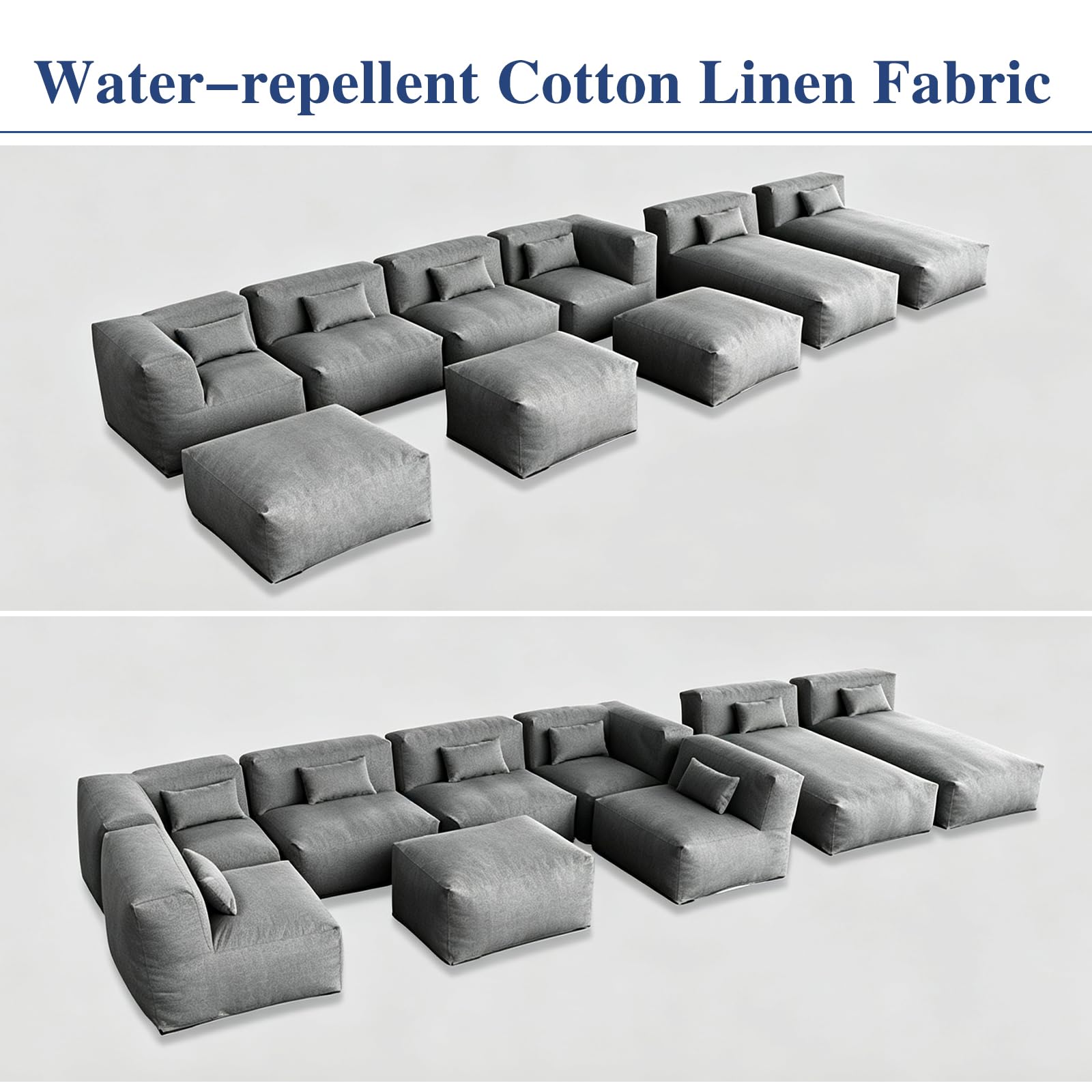 Funda para puf de exterior en forma de cama (sin relleno), funda de asiento de lino y algodón resistente al agua para piscina, patio y jardín, solo funda de repuesto (beige polvo)