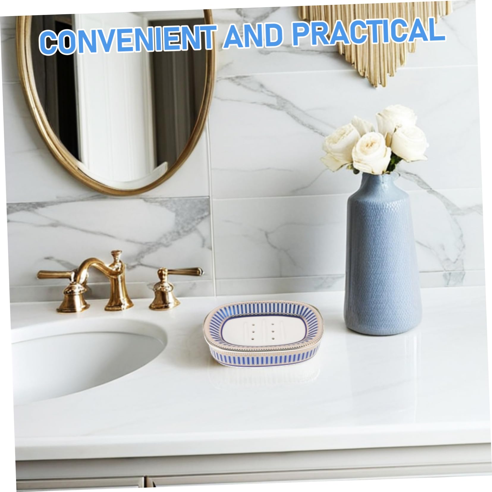 Jabonera de Cerámica con Escurridor y Diseño de Rayas | Desmontable, Limpieza Sencilla, Uso Higiénico, Estilo Simple y Elegante, para Organización del Baño