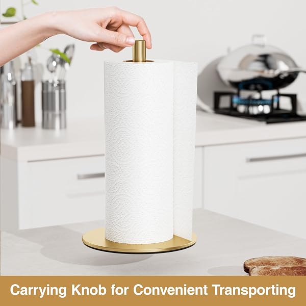 Porte-Rouleau de Papier essuie-Tout sur Pied en Acier Inoxydable de qualité supérieure - Or - pour Rouleau de Cuisine - Distributeur de Papier essuie-Tout Classique et Tendance - 2