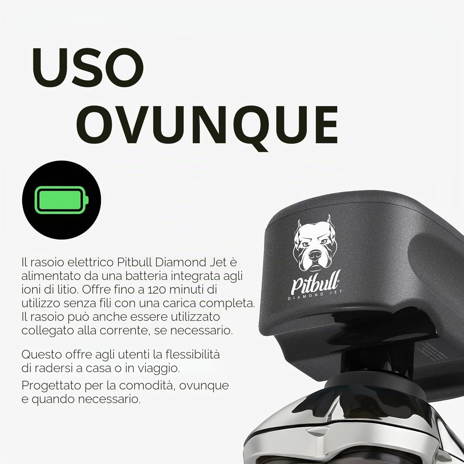 Skull Shaver Pitbull Diamond – Rasoio Elettrico Senza Fili per Testa e Viso da Uomo – Con Modalità Turbo, Uso Wet & Dry, Lame PRO, Custodia da Viaggio e Rifinitore Baby Beast 3SUM