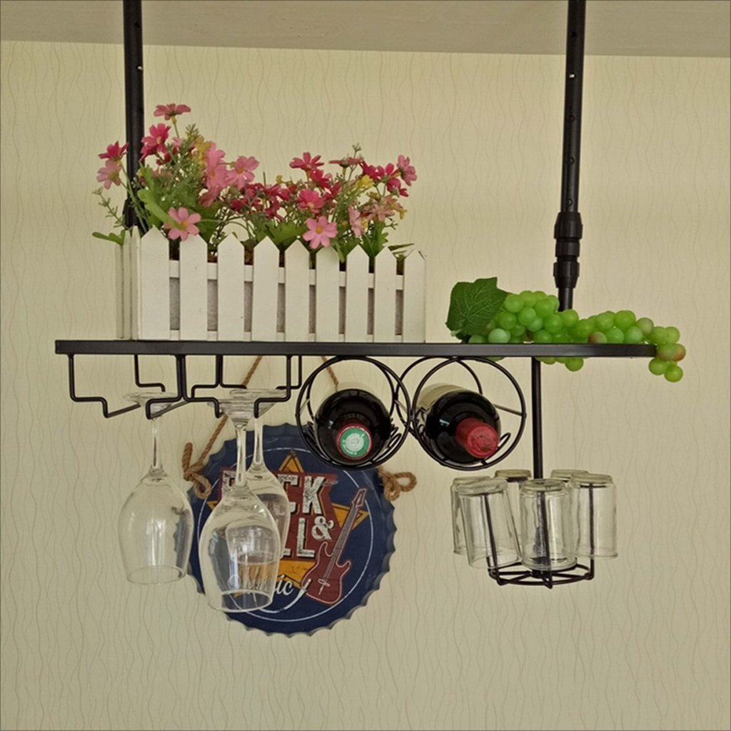 Casier à vin vintage suspendu en fer avec porte-verre pour bar de maison 80x25cm