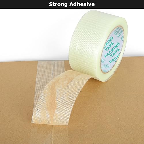 Miniatura 5 de Paquete de 4 cintas bidireccionales de 2 pulgadas, cinta de embalaje reforzada de 82 pies, cinta de fibra de vidrio de 5.5 mil, cinta de filamento