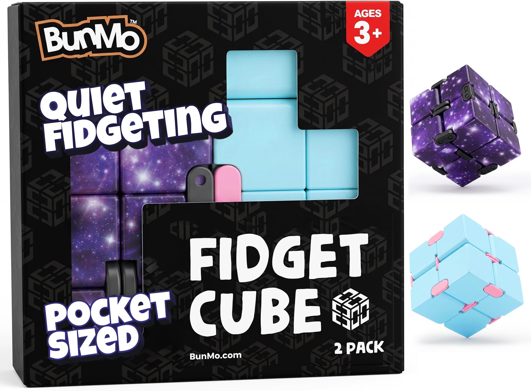 BunMo 2 Pack Infinity Fidget Cube – Pocket Fidget Toys for Kids & Adults – Quiet Folding Desk Fidget with Smooth Hinges, Durable ABS, Portable Sensory Cube