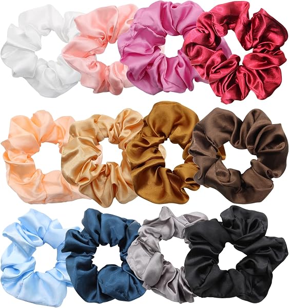 Rayyl chouchous satin soie, lot de 12, 11 cm