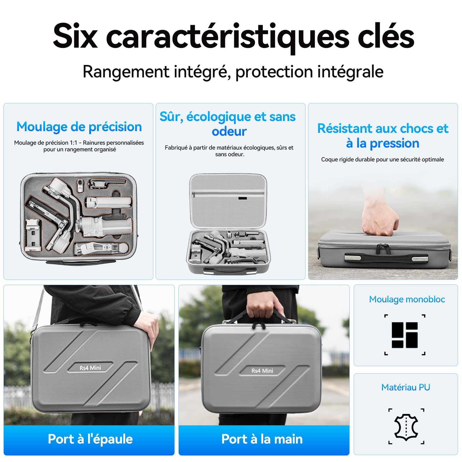 DJI RS 4 Mini sac à bandoulière portable, étui rigide de voyage, résistant à l'eau et aux chocs, étui portable en cuir PU, convient pour les prises de vue en extérieur, accessoires DJI RS4 Mini