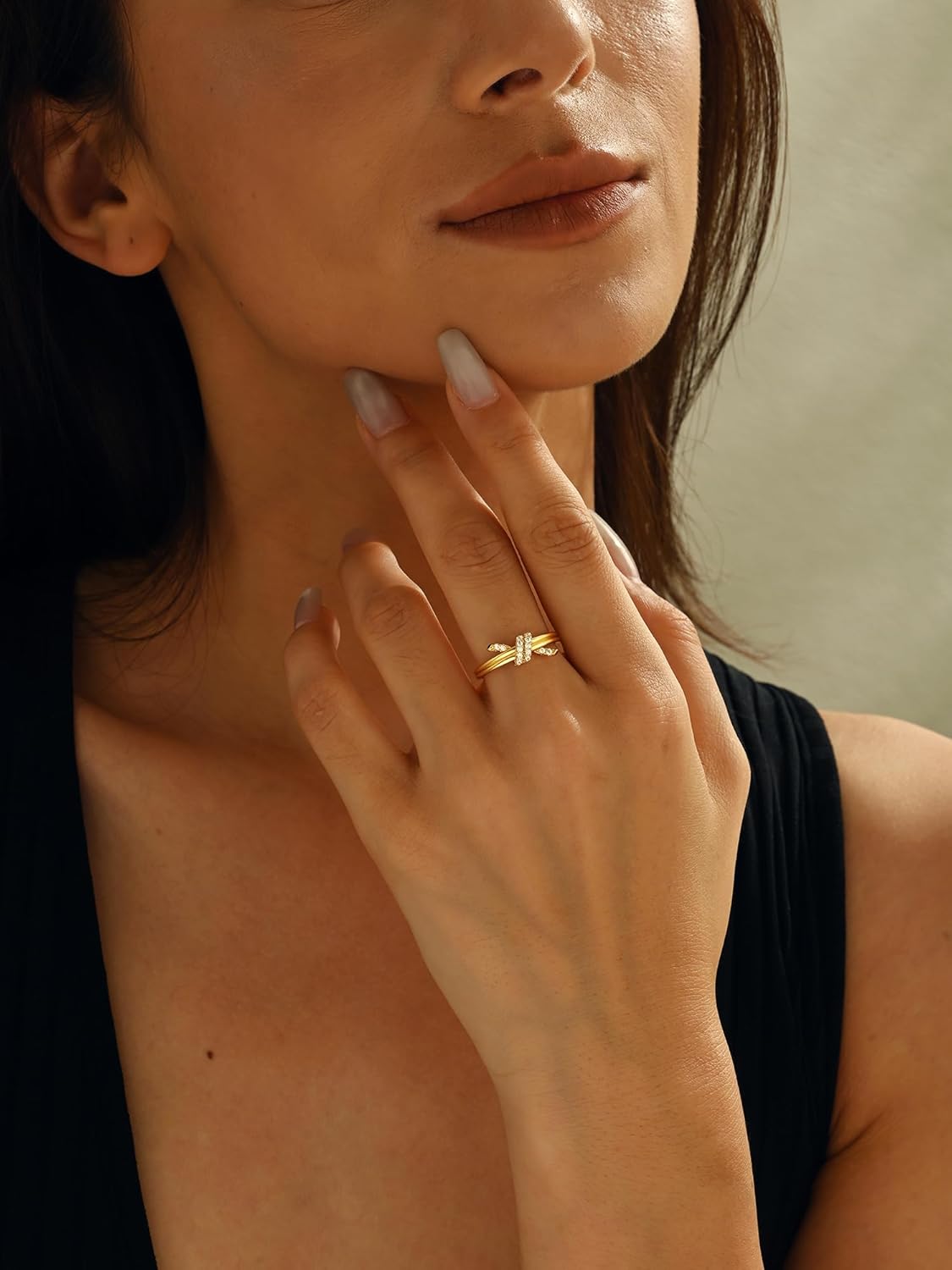 C-leen Gold Rings for Women Non Tarnish, Diamond Twist Love Knot Ring Dainty 18k Real Gold Plated Cubic Zirconiz Knuckle Pinky Thumb Rings Gold Jewelry for Women Gift Size 6-10 - Image 3