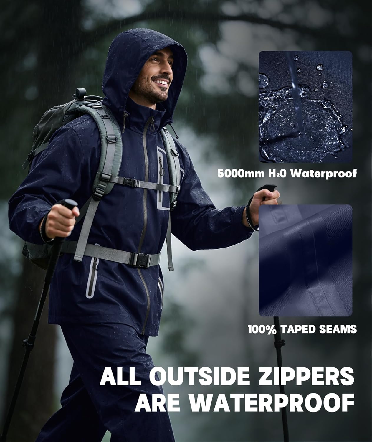 SWISSWELL Men's Rain Suits High Visibility Reflective Motorcycle Rain Gear Waterproof Breathable Jacket and Pants - Image 3