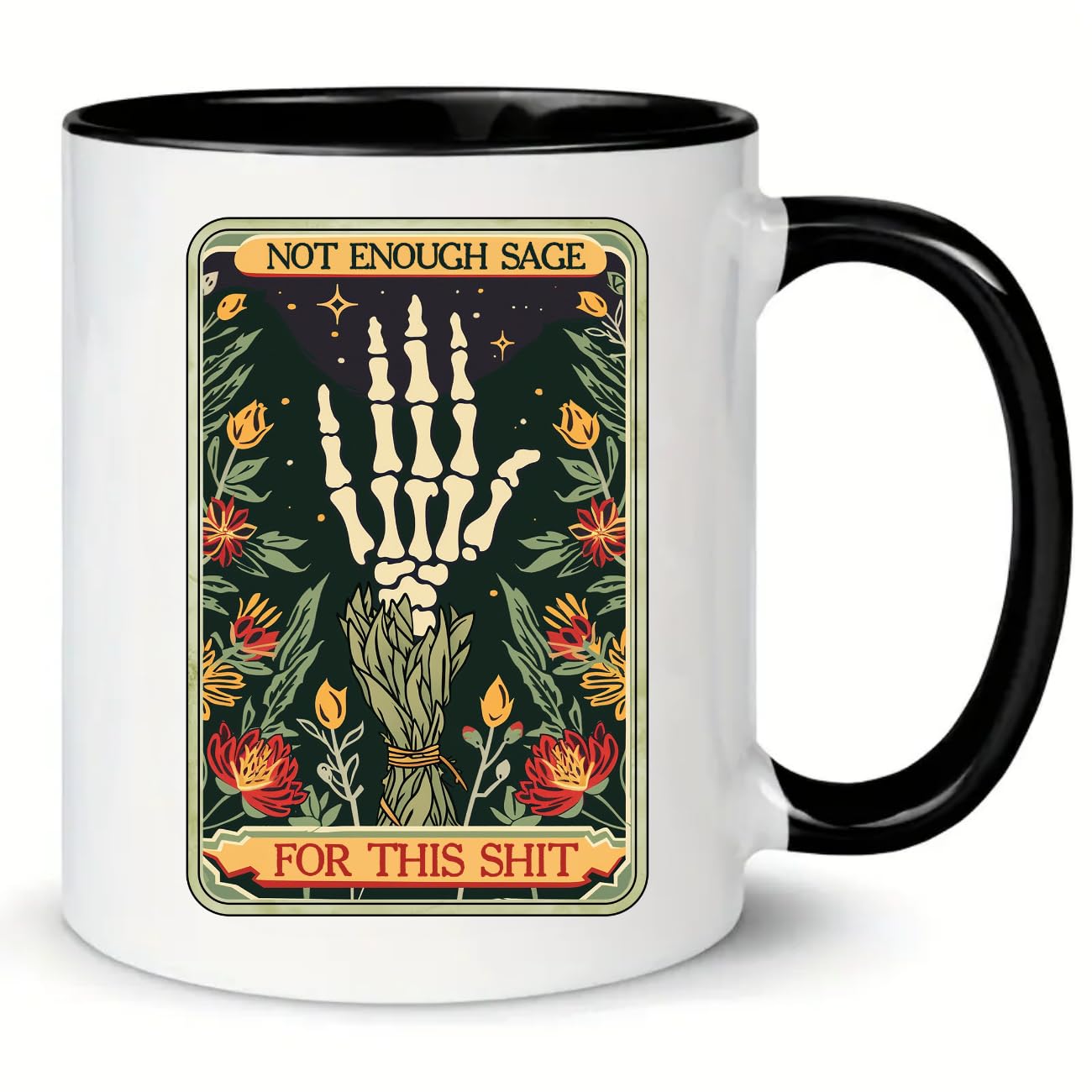 MissDaisySkeleton Funny Tarot Card Mug, Coffee Mug Gift Witchy Tarot Birthday Christmas Gift Mug for Her Him (Not Enough Sage for This Sh*t)