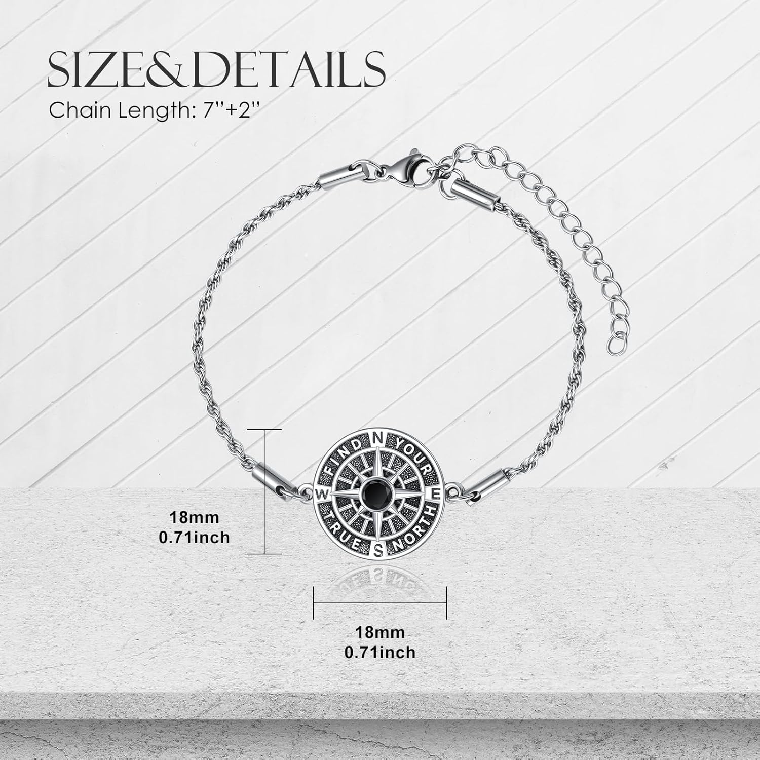 PELOVNY Compass Bracelets for Women Men 925 Sterling Silver Travel Compass Bracelet Graduation Inspirational Jewelry Gifts for Her Him - Image 3