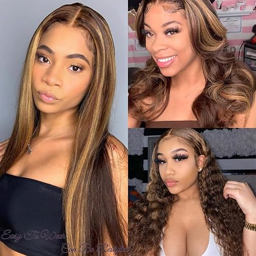 Miniatura 5 de Asteria Extensiones de cabello humano real con broches, para mujer, con reflejos, color marrón chocolate a rubio caramelo, extensiones de cabello