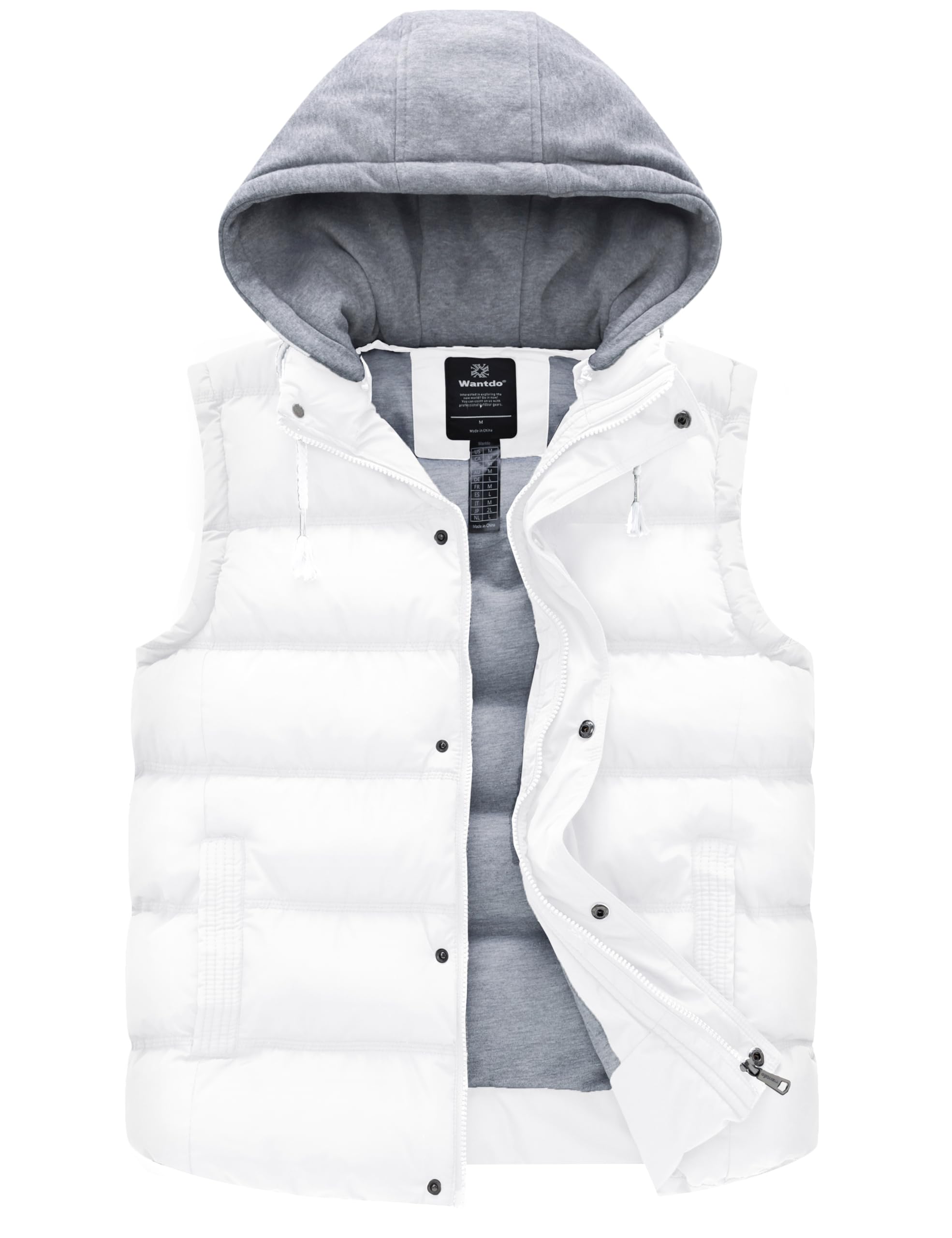 wantdo women's quilted puffer vest thicken warm winter coat with removable hood white small