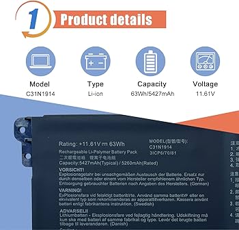 Amazon.com: ASODI 63Wh C31N1914 Laptop Battery Replacement for