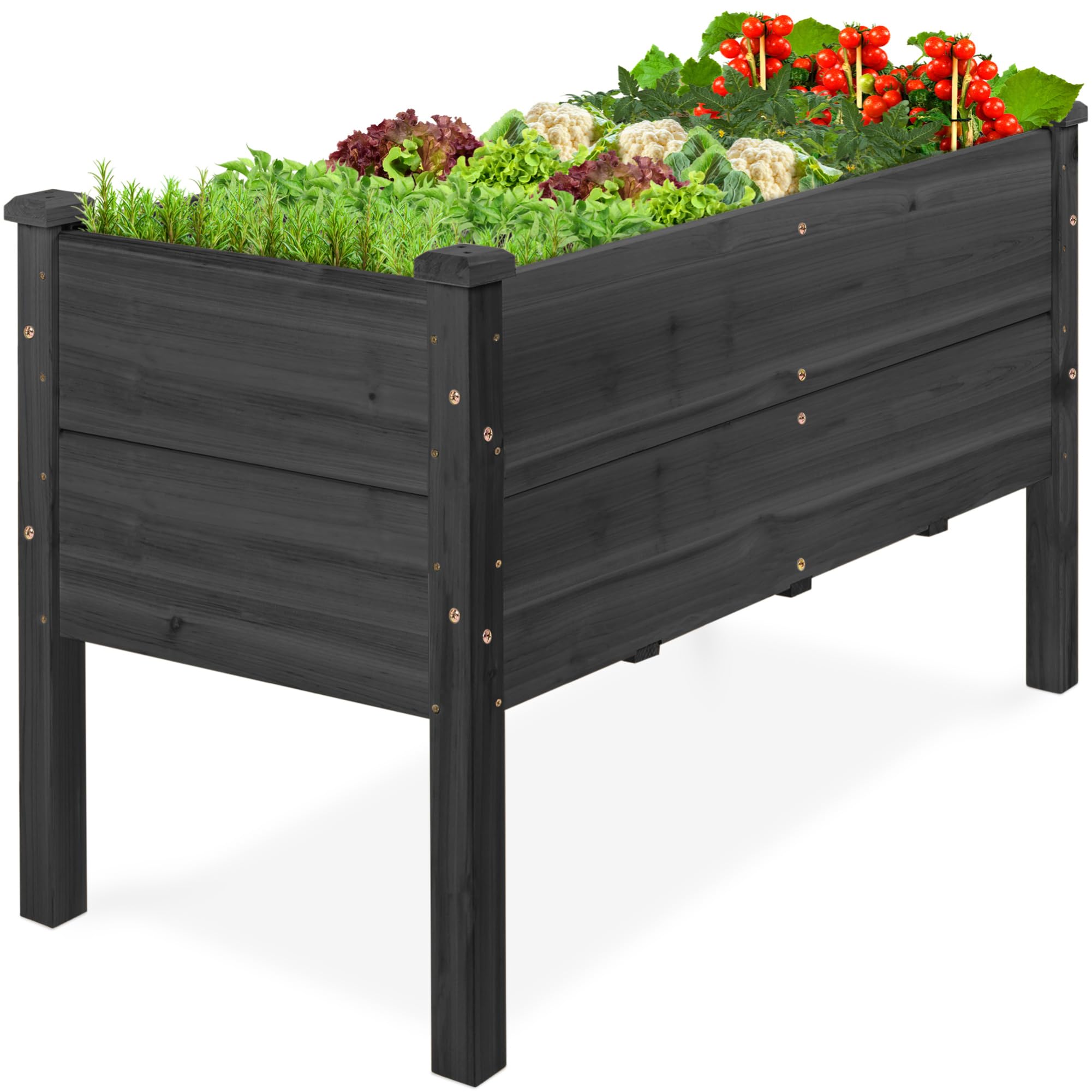 Best Choice Products 48" x 24" x 30" Raised Garden Bed with Extra Deep 16" Depth, Elevated Wood Planter Box Stand for Backyard, Patio, Balcony, Natural Fir Wood - Black