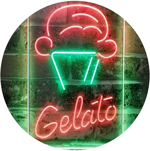 ADVPRO Gelato Ice Cream Shop - Letrero de neón LED de doble color, verde y rojo, 12 x 16 pulgadas st6s34-i3802-gr