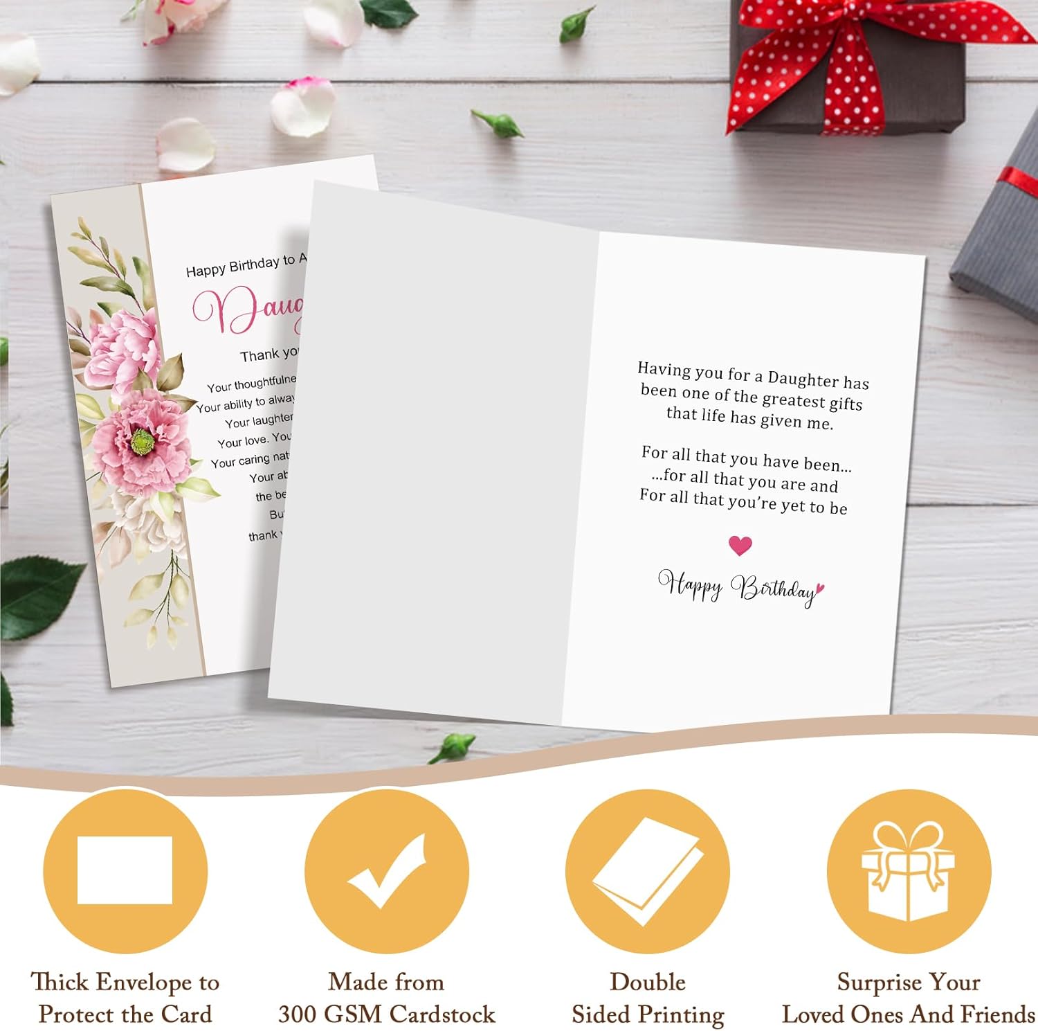 Qiliji Heartfelt Birthday Card for Daughter, Floral Daughter Birthday Card from Dad Mom, Poem Bday Cards for Adult Daughters, Thank You for Being You - Image 2