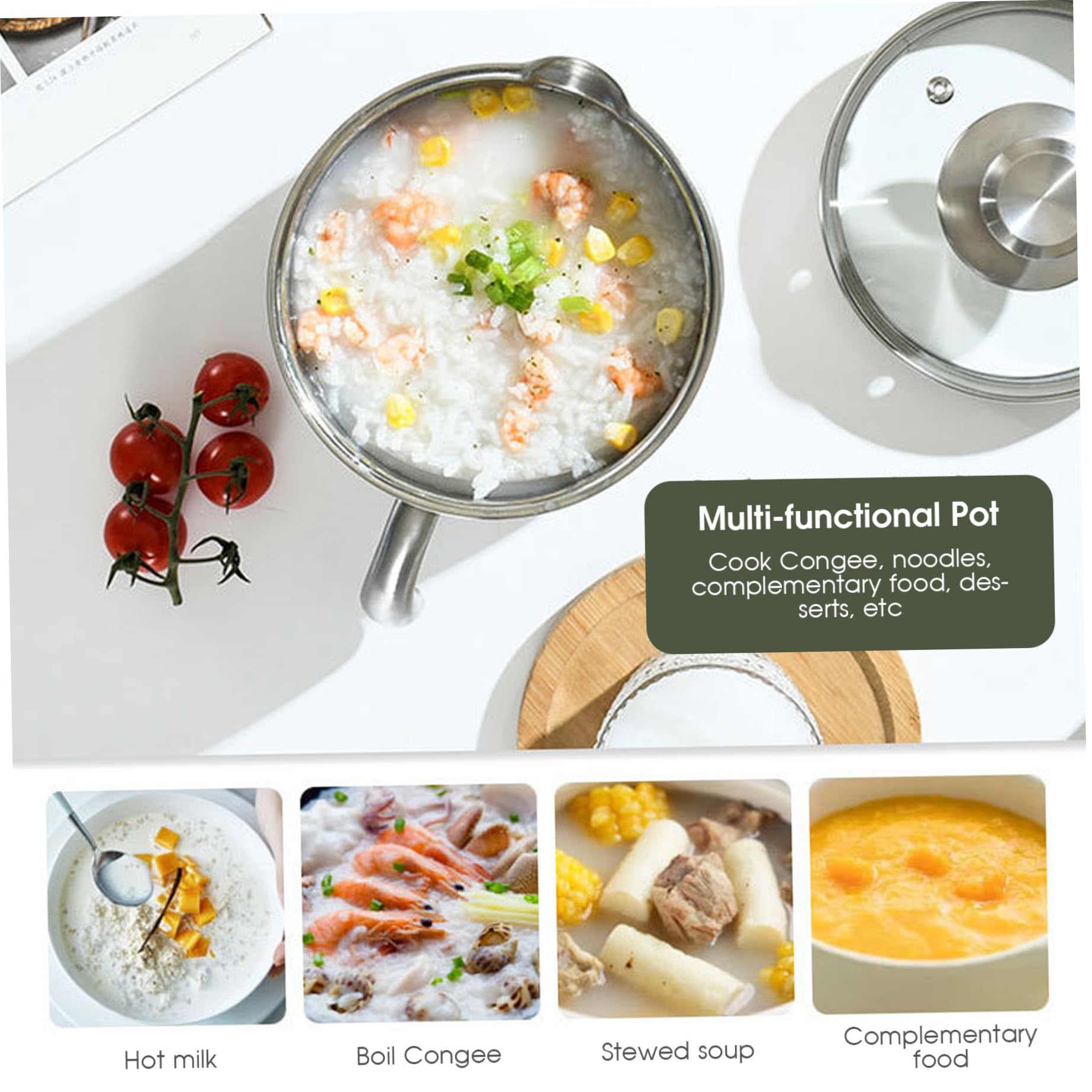 Edelstahl-Kochtopf, 2 l, Milchtopf zum Kochen von Milch, Soße, Soßen, Nudeln, Nudeln, mit Ausgießer, Glasdeckelgriff