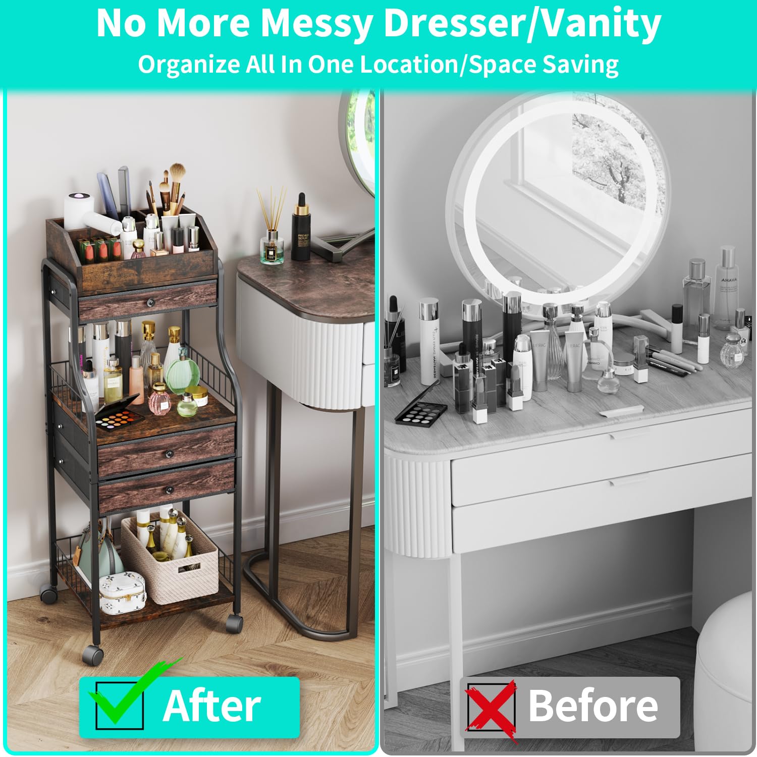 HapiRm Kosmetikwagen mit Rollen Schminktisch Organizer - Vanity Kosmetik Rollwagen mit Schubladen für Hautpflege Nagellack Parfüm Make-up-Pinsel