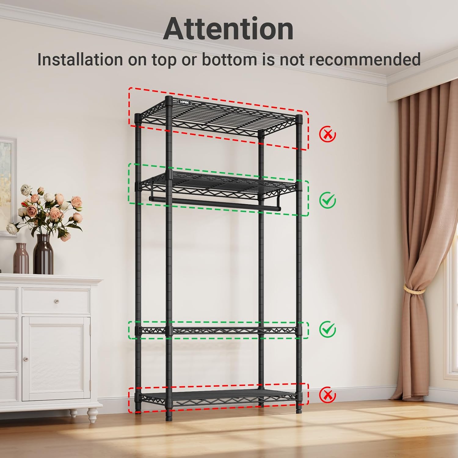 VIPEK 2Pack Wire Shelf for Clothes Rack, 23.6" x 15.7", Suitable for V1 Medium, V5, V5i, V10, S1, S3 Clothes Rack Quick Installation, Black
