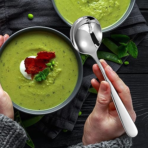 Miniatura 6 de KEAWELL Cucharas de sopa Louise prémium de 8 piezas de 7 pulgadas, acero inoxidable 1810, aptas para lavavajillas
