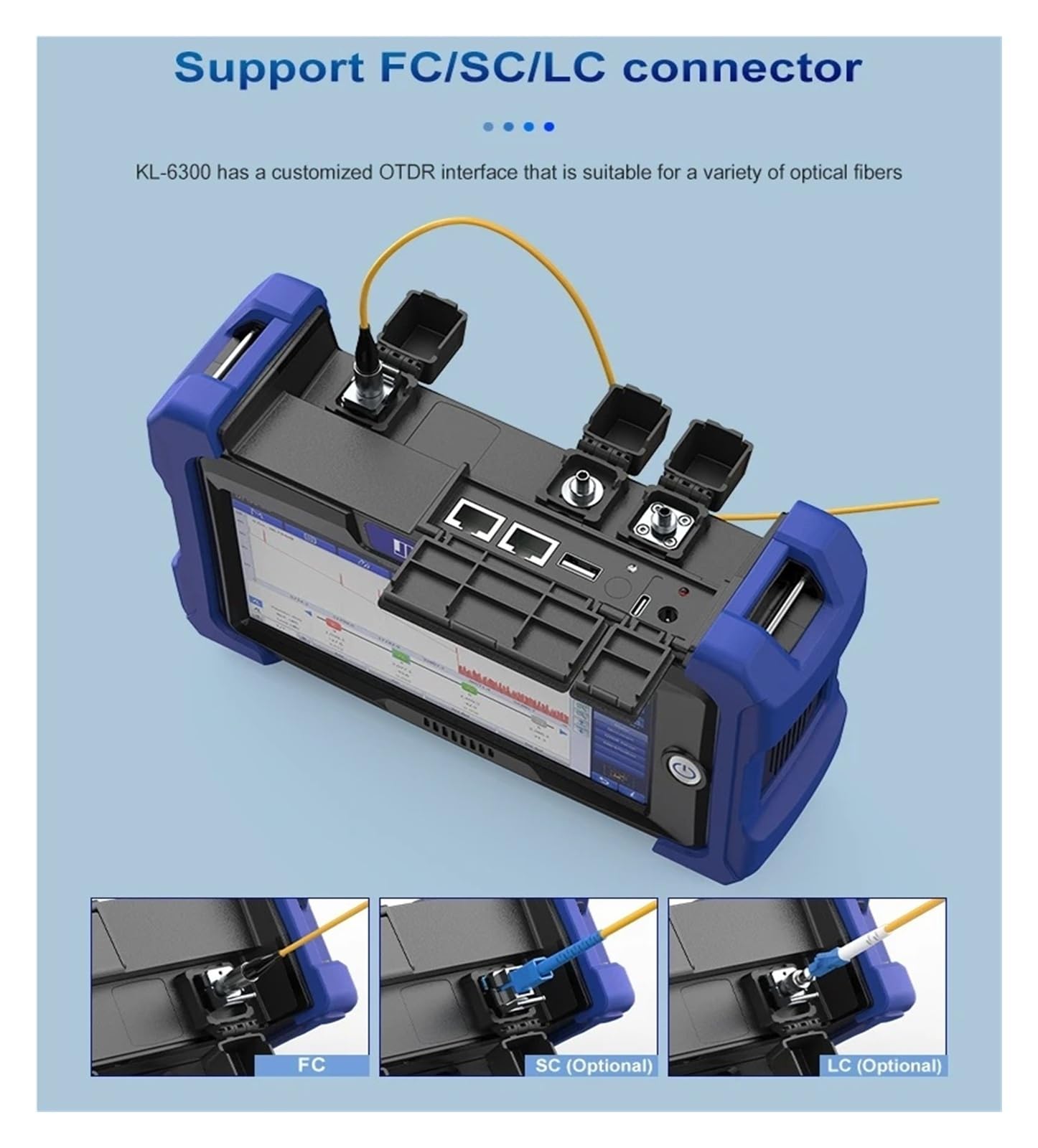 Réflectomètre optique automatique de domaine temporel OTDR FTTH de KL-6300, écran tactile de 7 pouces for les tests de fibres actives PON(KL-6300-S1)