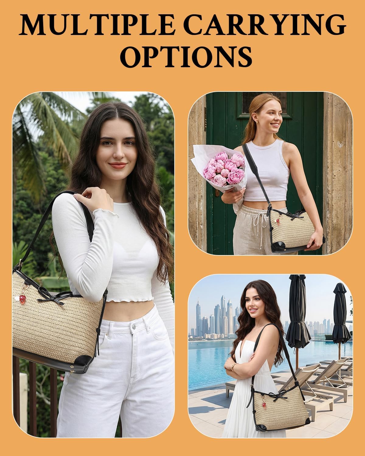 Herald Straw Woven Purse for Women, Summer Beach Hobo Raffia Crossbody Bag Shoulder Handbag Tote with Adjustable Strap