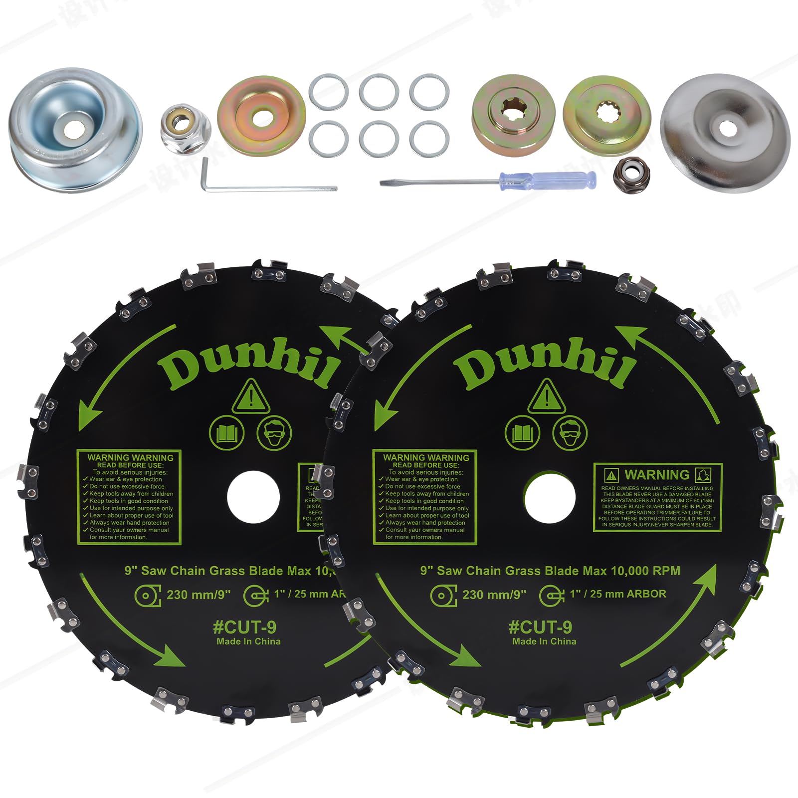 Dunhil 2 Pack 9 inch 20T 9” x 20T Chainsaw Tooth Brush Cutter Blades with 2 Set Adapter Kits for Weed Eater, Cutter, Trimmer