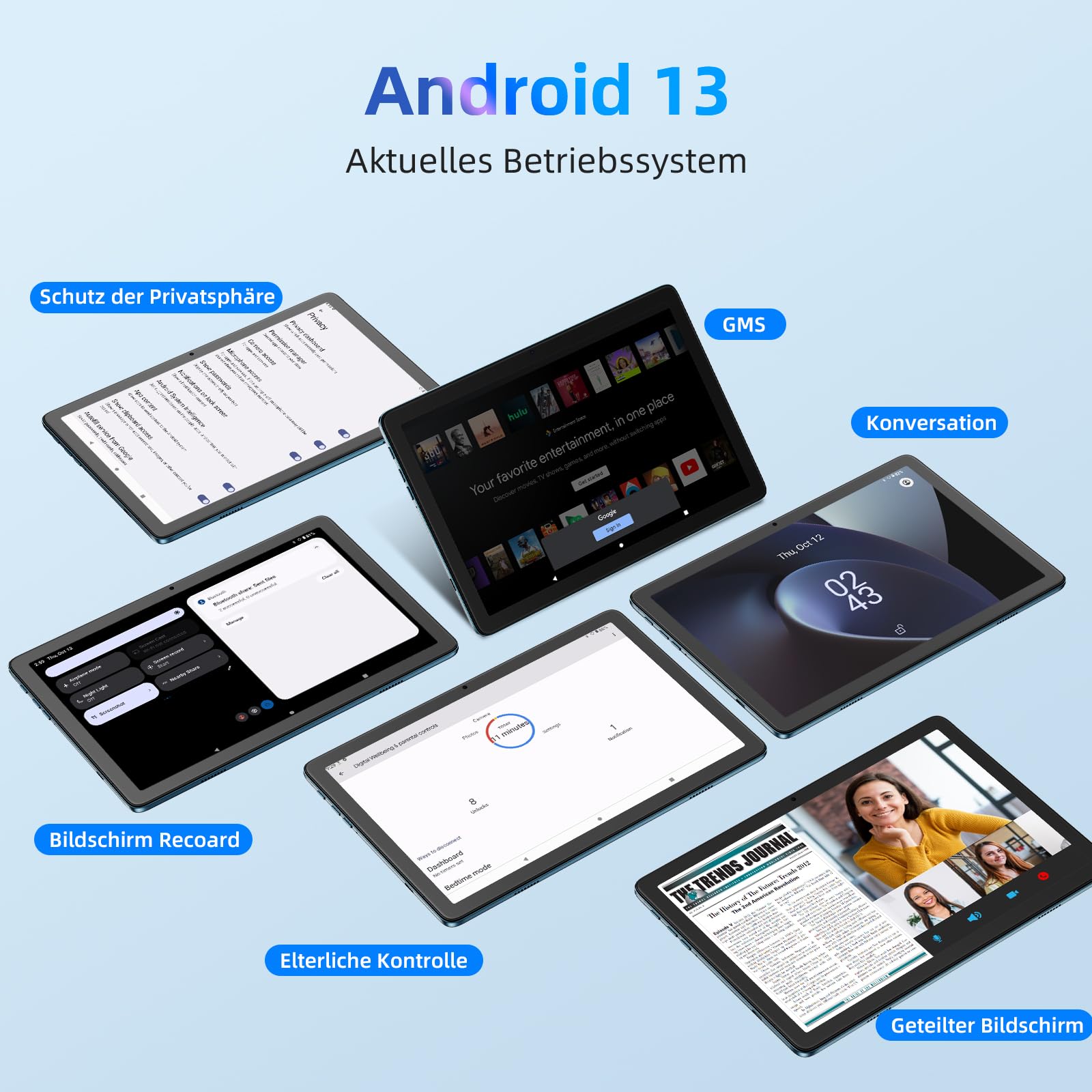 UXD Android 13 Tablet 10 Zoll – 12 GB RAM, 256 GB Speicher, 4G LTE, 8000 MAh Akku