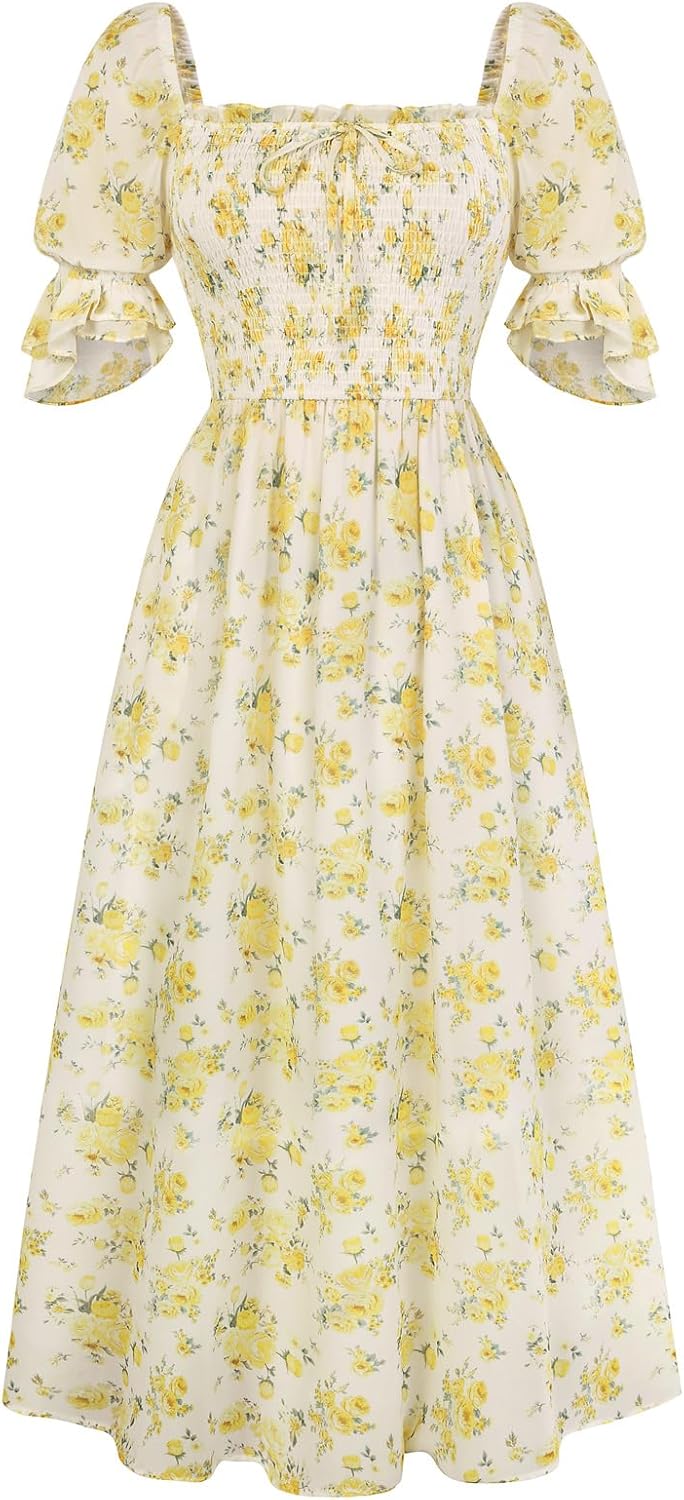 Scarlet Darkness 2026 Summer Floral Dress for Women Cottagecore Smocked Midi Dresses