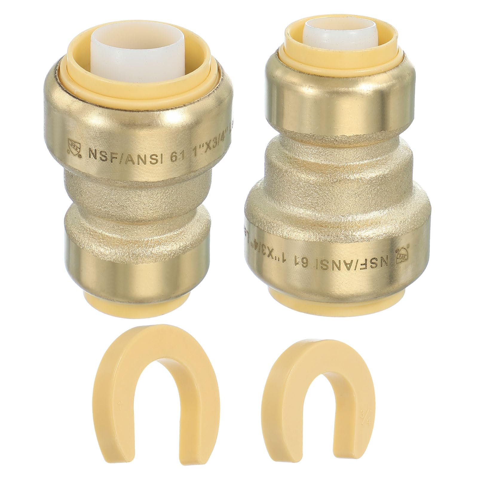 PATIKIL 2 Pcs Straight Stop Valve 1" x 3/4" Compression Water Shut Off Valve 1/4 Turn Operation with 3/4" Disconnect Clip for Faucet Toilet Pex Copper Cpvc Pipe Brass Gold