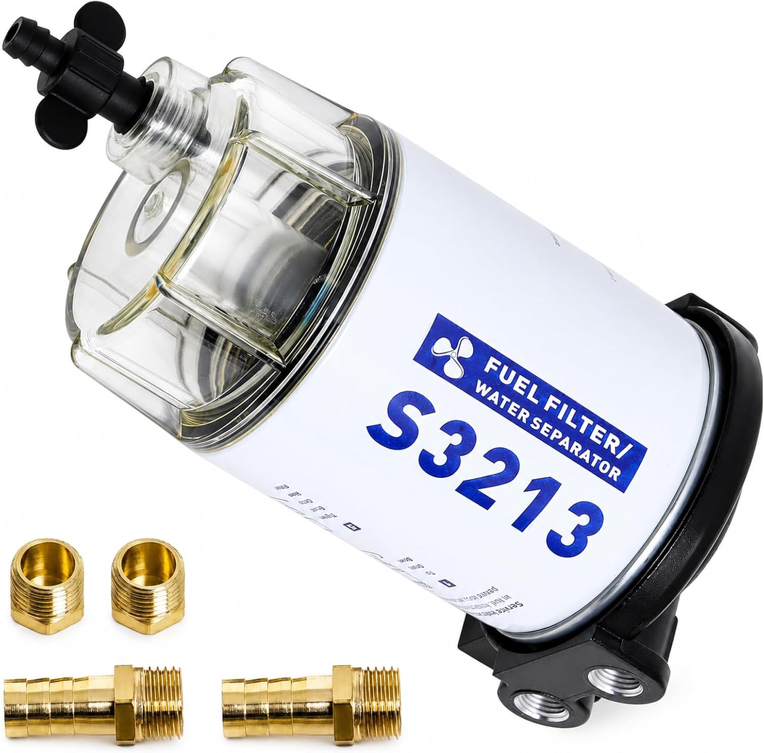 S3213 Fuel Water Separator Kit for Yamaha and for Mercury Outboard Motors | Includes Brass 3/8" Barb x 1/4" NPT Fittings, Replaces B32013, 35-60494-1, 18-7932-1, 18-17928, 35-809097, Boat Use