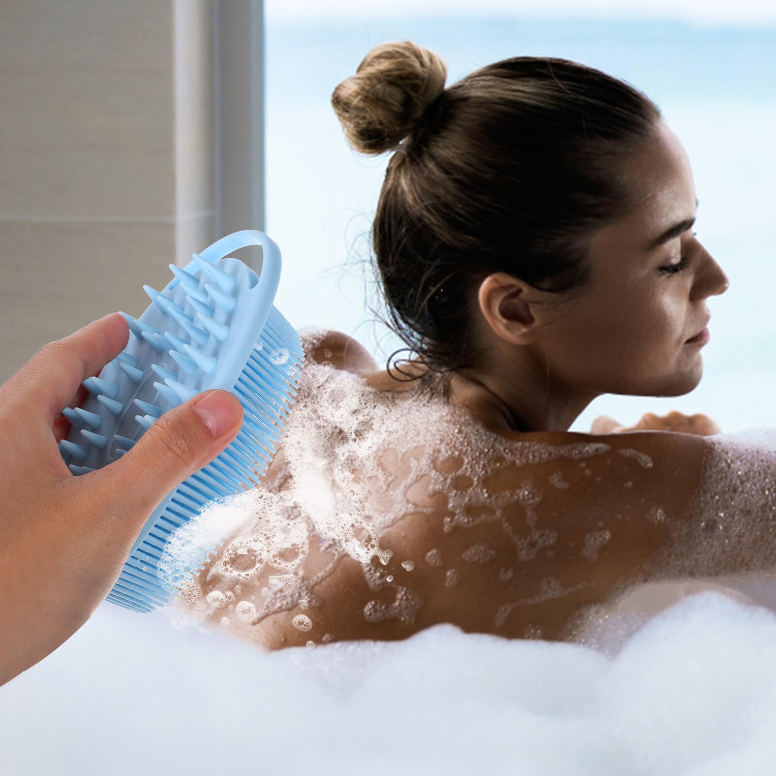 4 Stück Massage duschbürste Weichem Silikon Doppelseitiger Körper Kopfhautreiniger mit Weichen und Festen Borsten mit Aufhängeöse für Einfache Trocknung und Vielseitige Anwendung