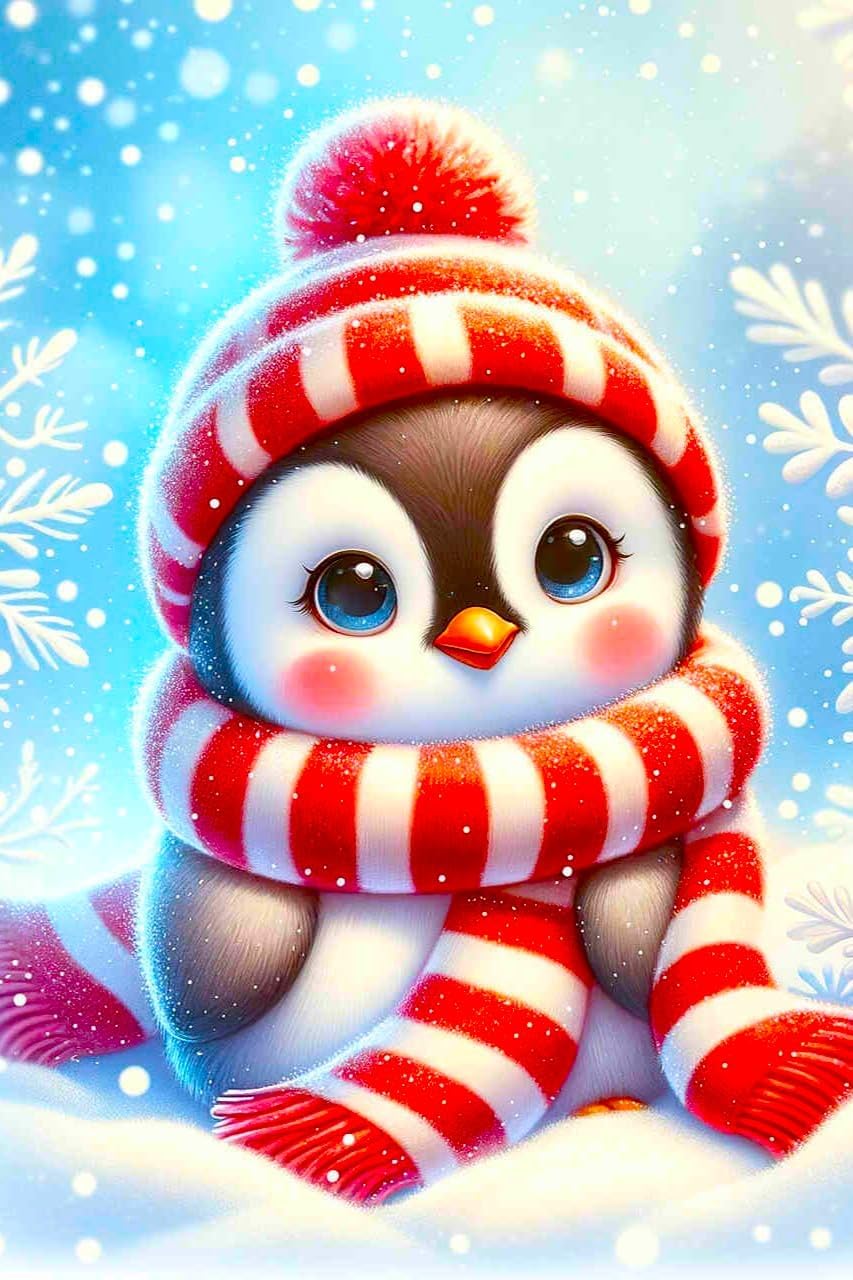 Picmondoo Diamond Painting Little Penguin 20x30 cm – DIY Diamond Painting for Children & Adults – with AB Stones & Rhinestones – Complete Set with Artist Canvas & Accessories
