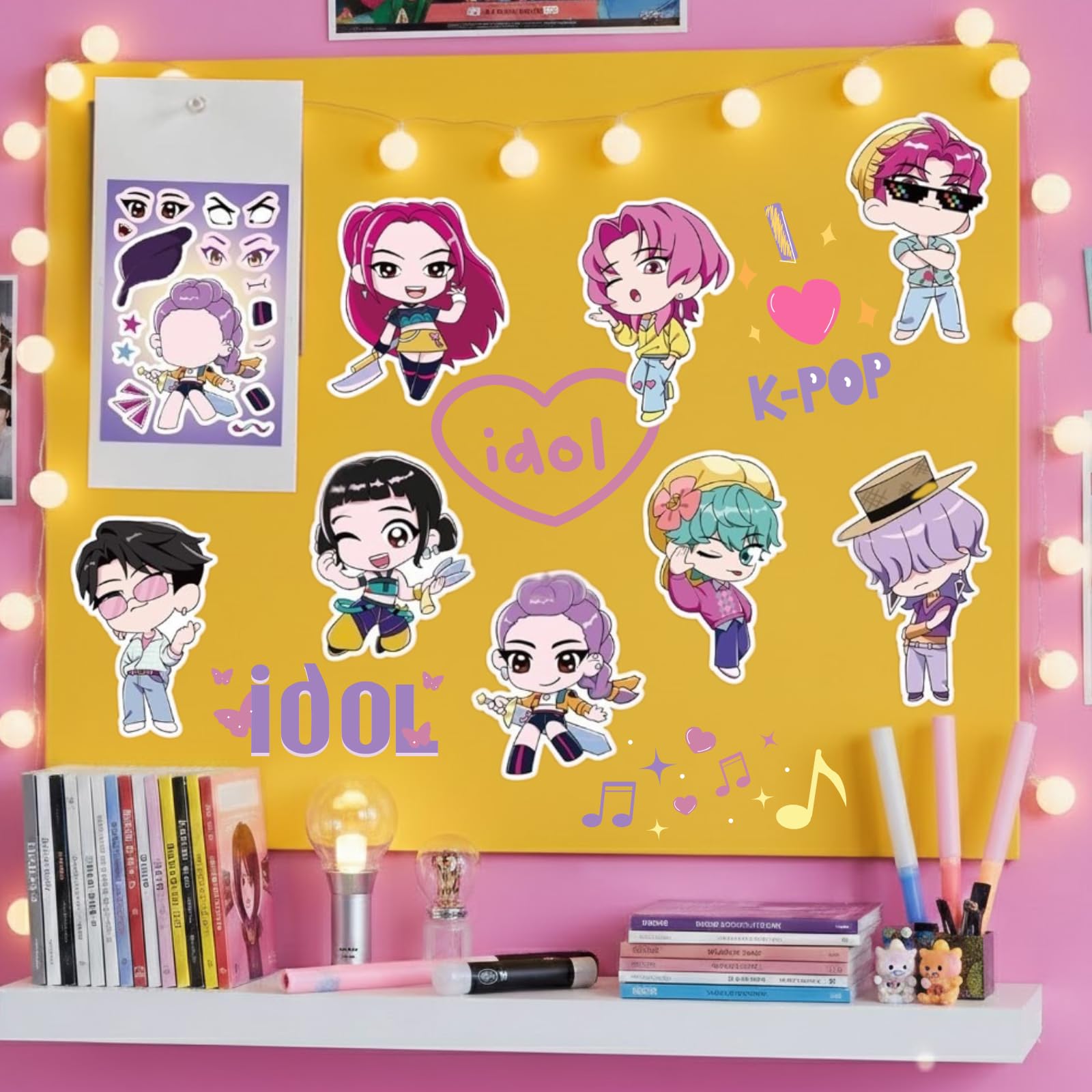24Pcs Kpop Make a Face Stickers for Kids, 8 Designs DIY Mix and Match Korean Hunters Anime Stickers, Create Your Own Character Vinyl Decals for Birthday Party Favors, Goodie Bag Fillers, Gifts — view 7