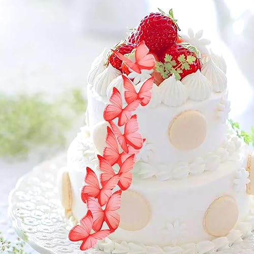 Miniatura 4 de Un juego de 60 piezas de papel de oblea, cupcakes de mariposa, decoración para hornear, festival de boda, postre, decoración de alimentos (rojo)