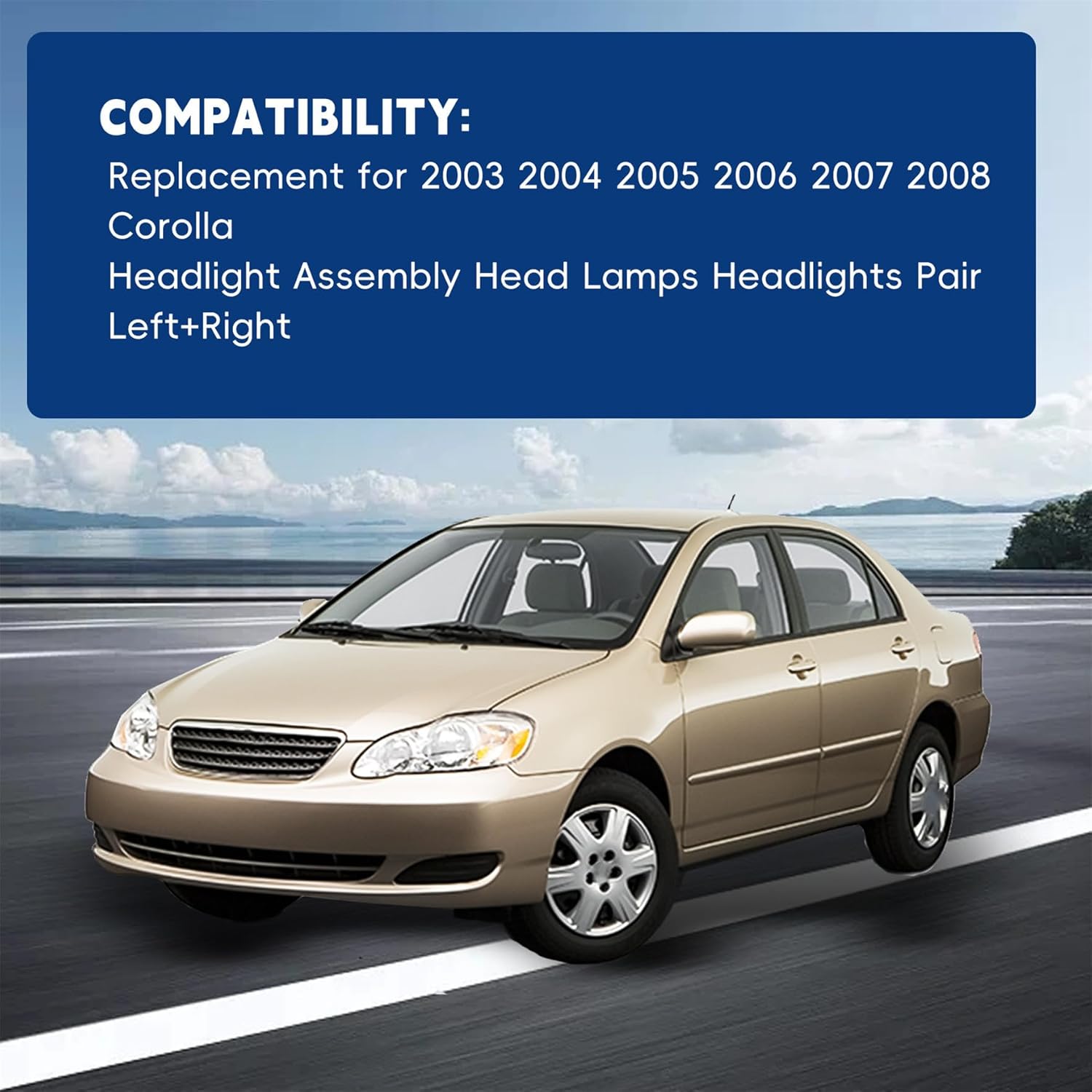 waltyotur Replacement for 2003 2004 2005 2006 2007 2008 Corolla Headlight Assembly Head Lamps Headlights Pair Left+Right