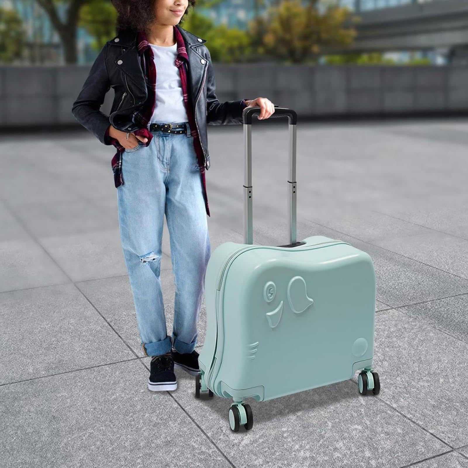 Elegante borsa a rotelle per bambini, con ruote, bagaglio a rotelle per | bambini | Bagaglio a mano per bambini | Valigia per bambini carina | Facile da tirare per bambini, Verde menta, Refer to