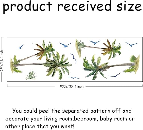 Miniatura 2 de SUPERDANT Pegatinas de pared de palmera de acuarela, árbol de coco, pájaros, plantas tropicales, calcomanías de pared para dormitorio, sala de