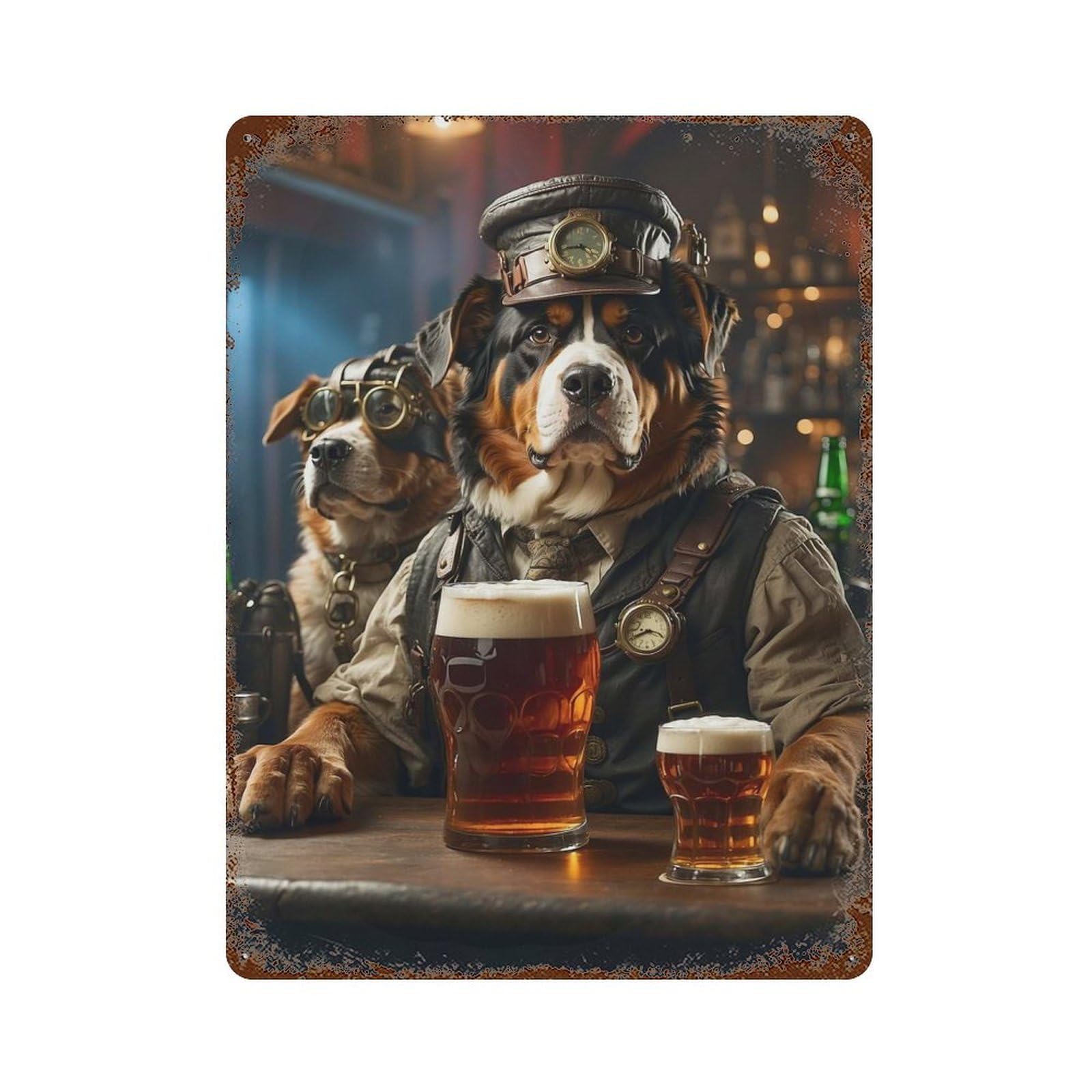 Bernese Mountain Beer Dog Rust Effect Tin Sign 15.7"x11.8", Ideal for Farmhouse, Kitchen And Entryway Decor