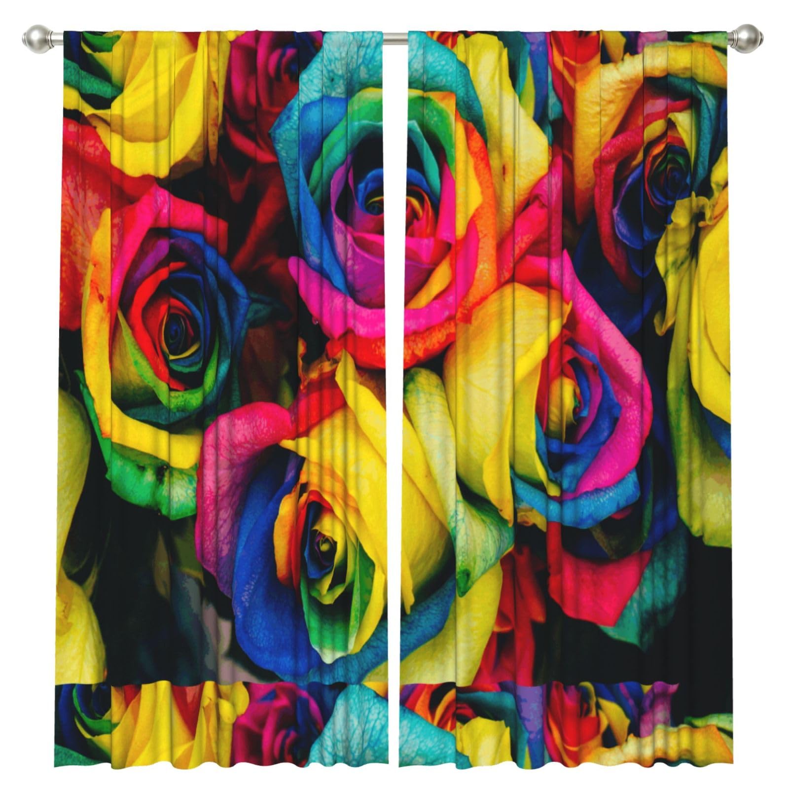 InOmak Rainbow Petal Roses, 2 Panels Window Curtains 52 x 84 Inch Blackout Curtains for Living Room Bedroom