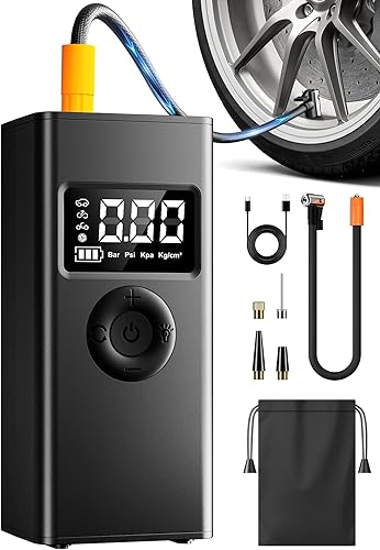 Compresor de aire portátil para inflador de neumáticos, bomba de aire de 160 PSI para neumáticos de automóvil con medidor de presión digital, luz