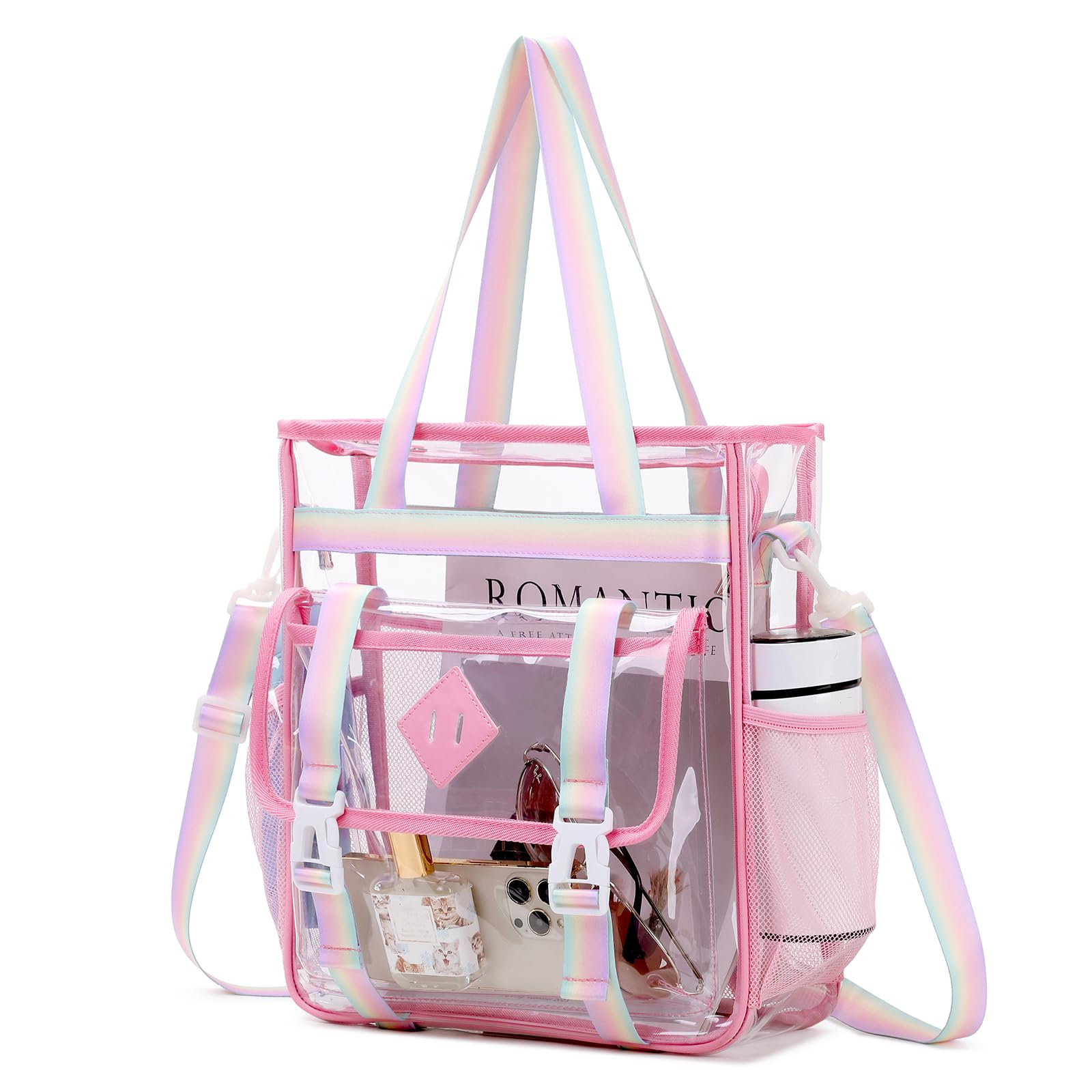 MUSEVOS Clear Tote Bag Stadium Approved 12x6x12, Thickened Heavy Duty PVC Transparent Tote Bag Water Resistant