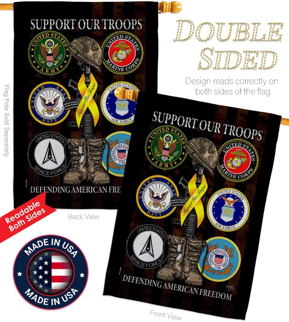 Breeze Decor United We Support House Flag Pack Armed Forces Service All Branches Honor State American Military Veteran Official Our Troops Banner Small Garden Yard Gift Double-Sided, Made in USA