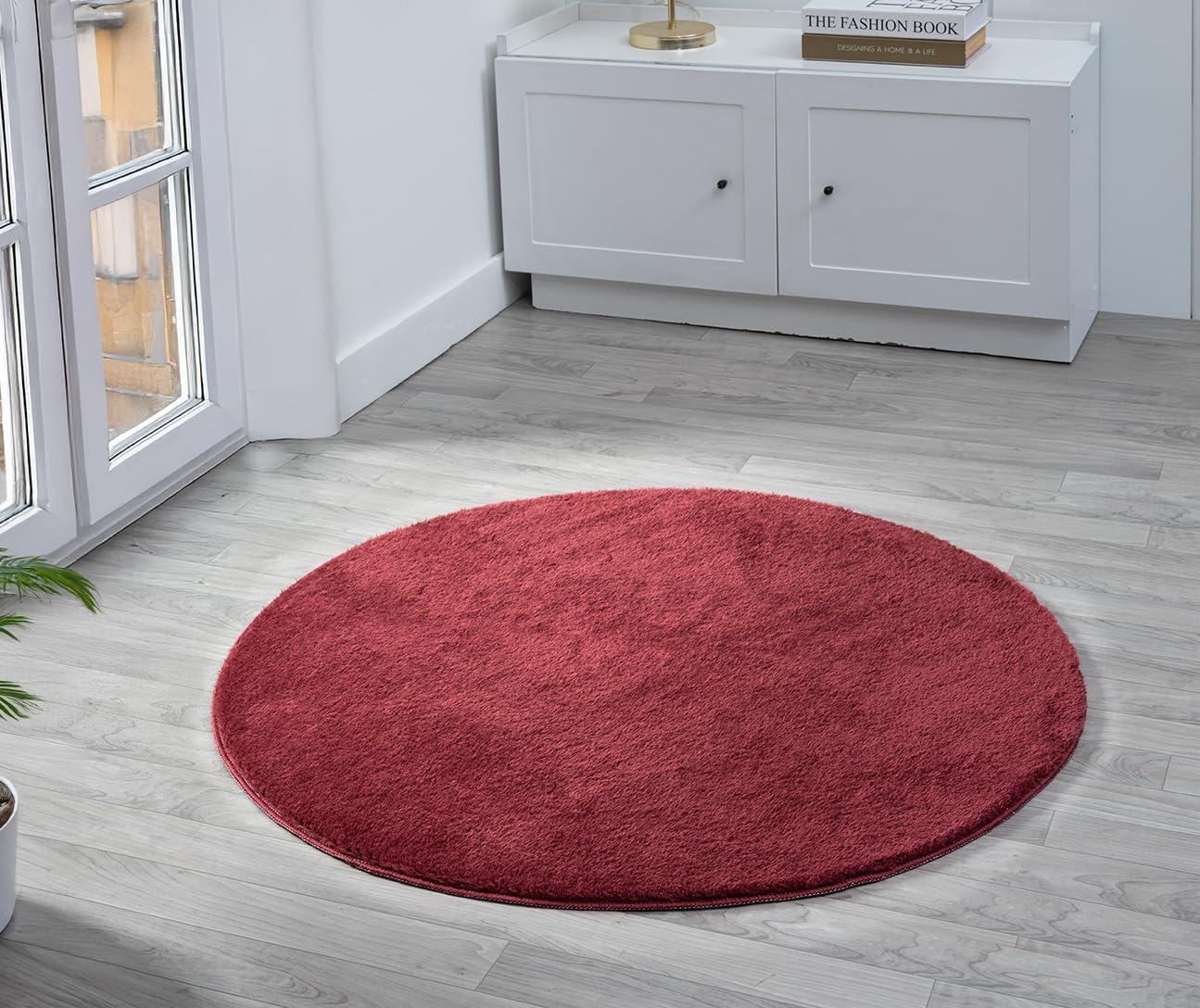 Comfy Washable Low Pile Living Room Area RugAnti-Slip Felt Backing Red 100Cm Diameter from B&Q