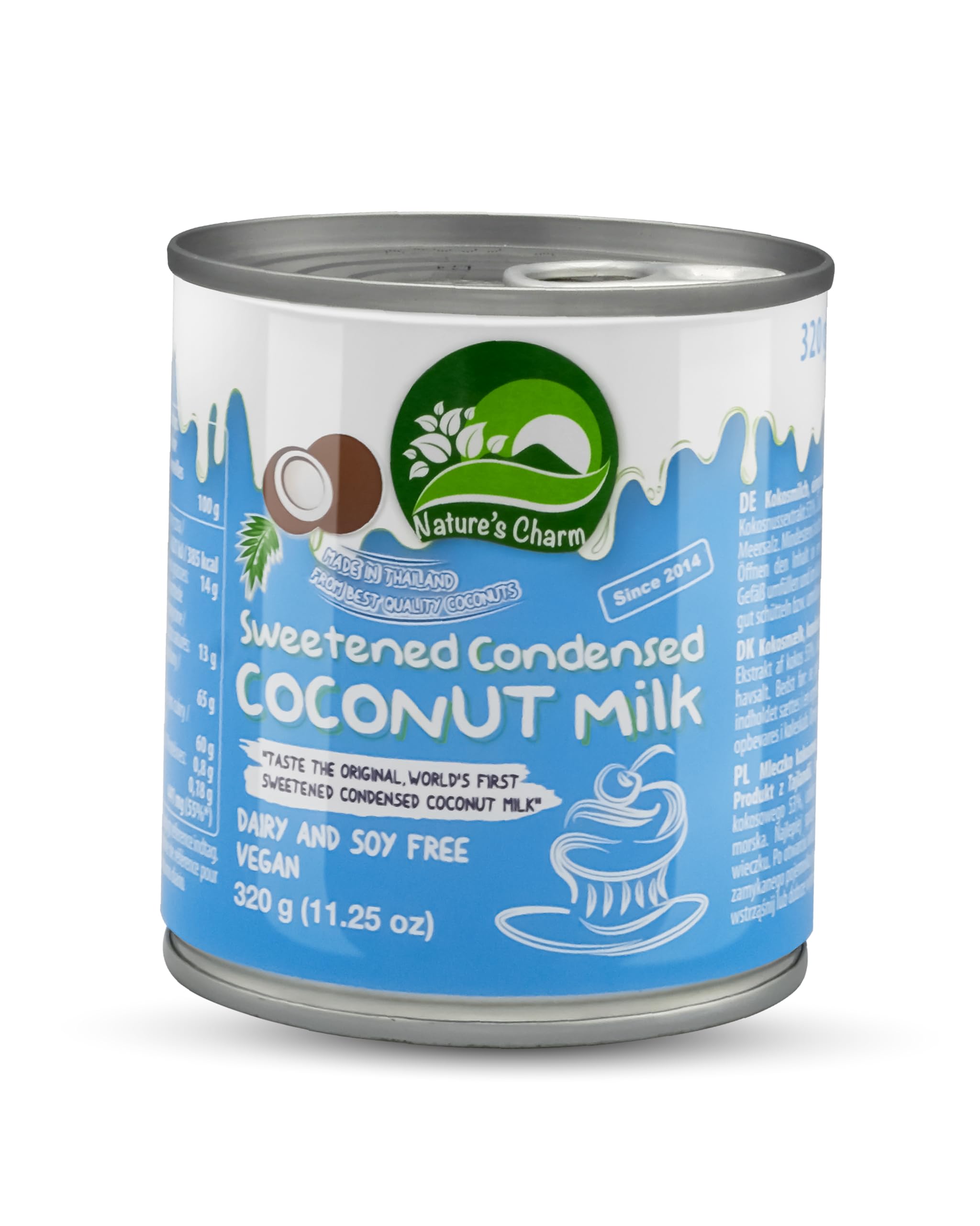 Nature’s Charm eingedickte, gesüßte Kokosnussmilch I Vegane Kokosmilch mit cremiger, aromatischer Konsistenz I Ideal zum Backen, für Desserts, Kaffee und Tee I 6 x 320 g
