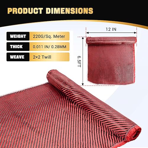 Miniatura 31 de BARTOO Rollo de tela de fibra de carbono de 4.9 pies x 12 pulgadas, 2 x 2 tejido de sarga de 3 k/7.76 oz, hoja de fibra de carbono de alta Azul