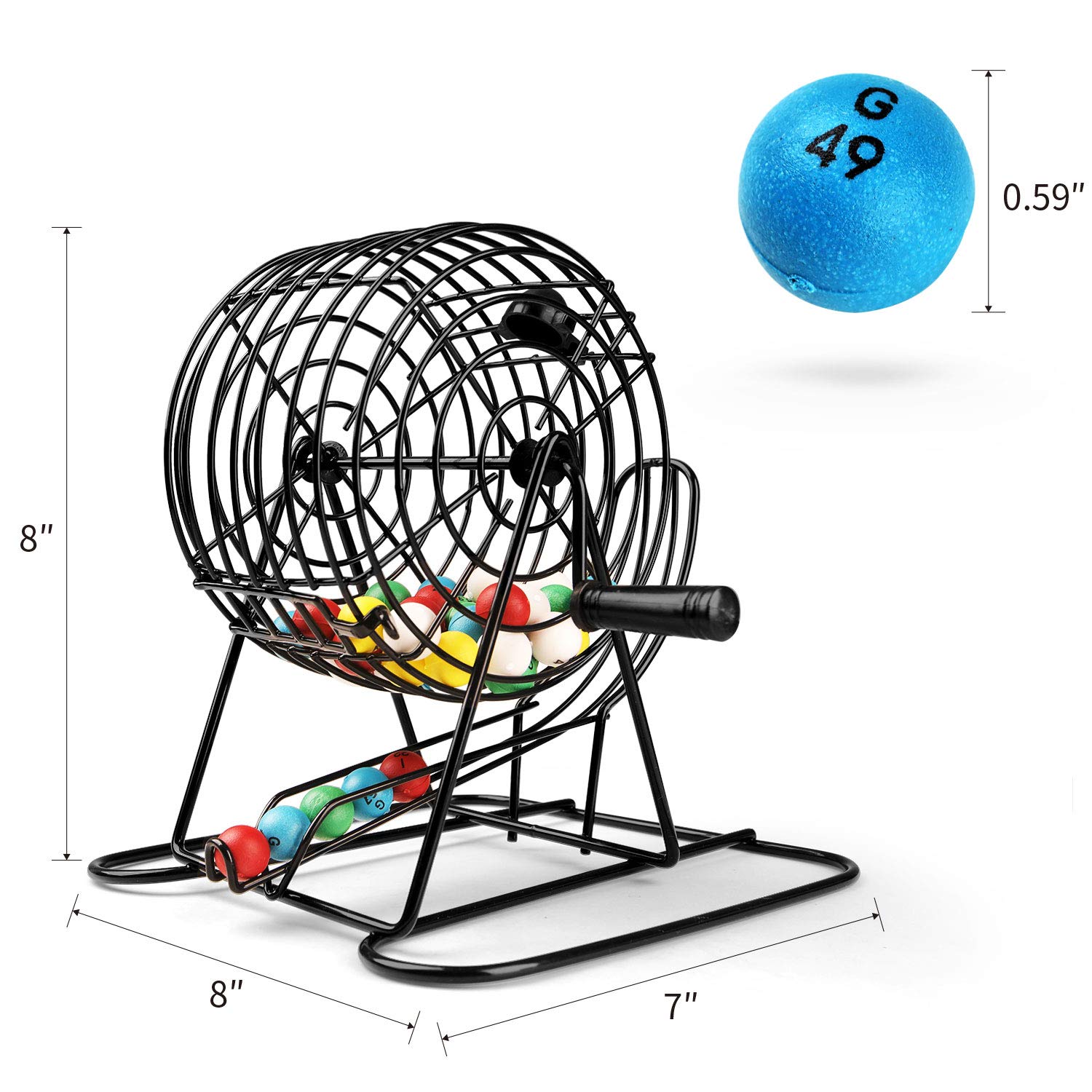 Bingofun Bingo Game Set with 8 Inch Metal Cage,75 Colored Balls with