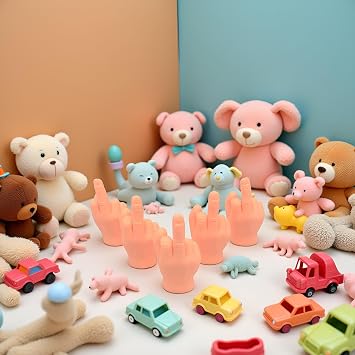 Tiny Hands for Fingers - 10 Pcs Cute Mini Hand Puppet (Middle Finger Sign) Premium Rubber