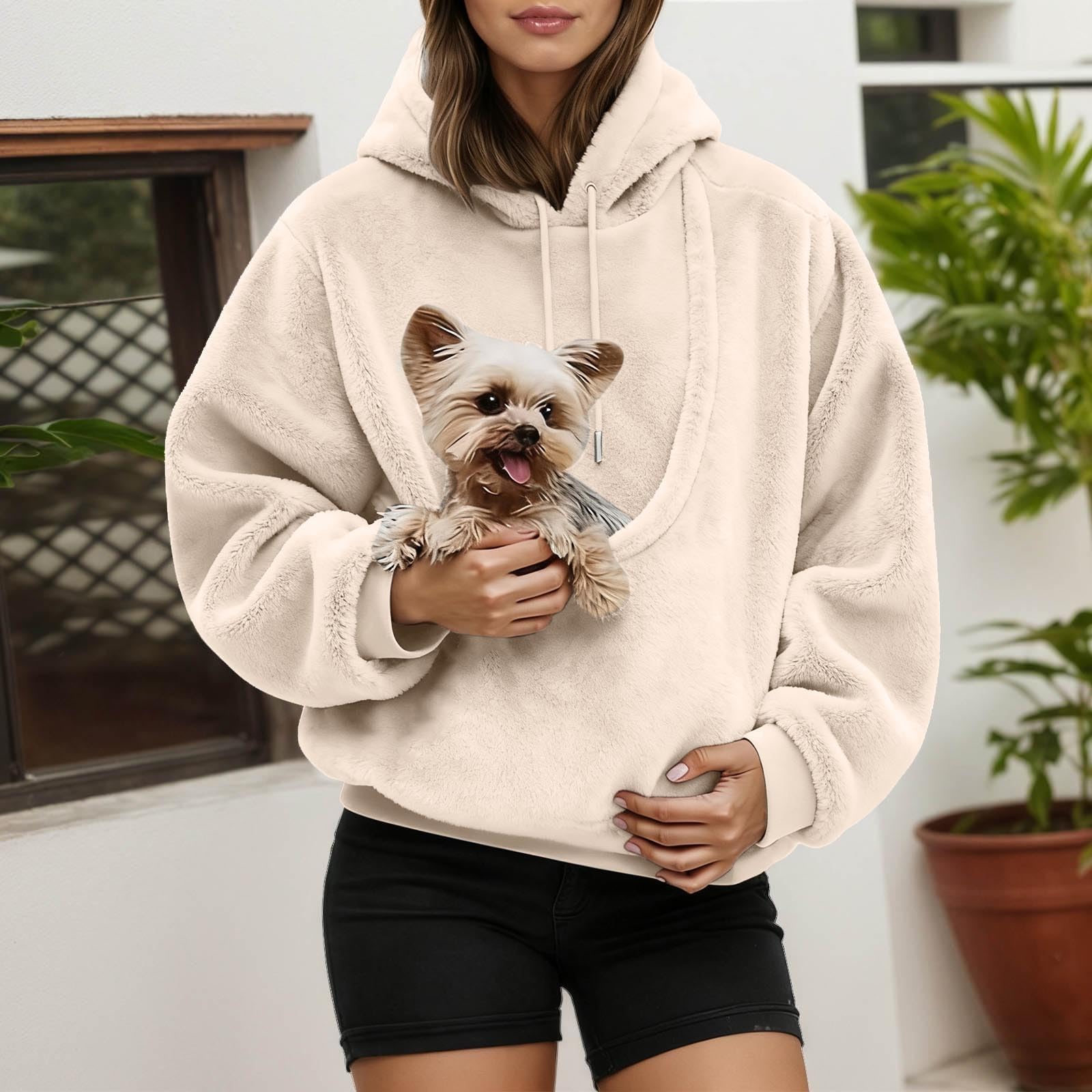Pull à capuche pour femmes-Sweat à capuche oversize pour femmes avec poche avant et sangle chat Pull polaire confortable idéal sorties décontractées courses quotidiennes tenue chaude automne hiver