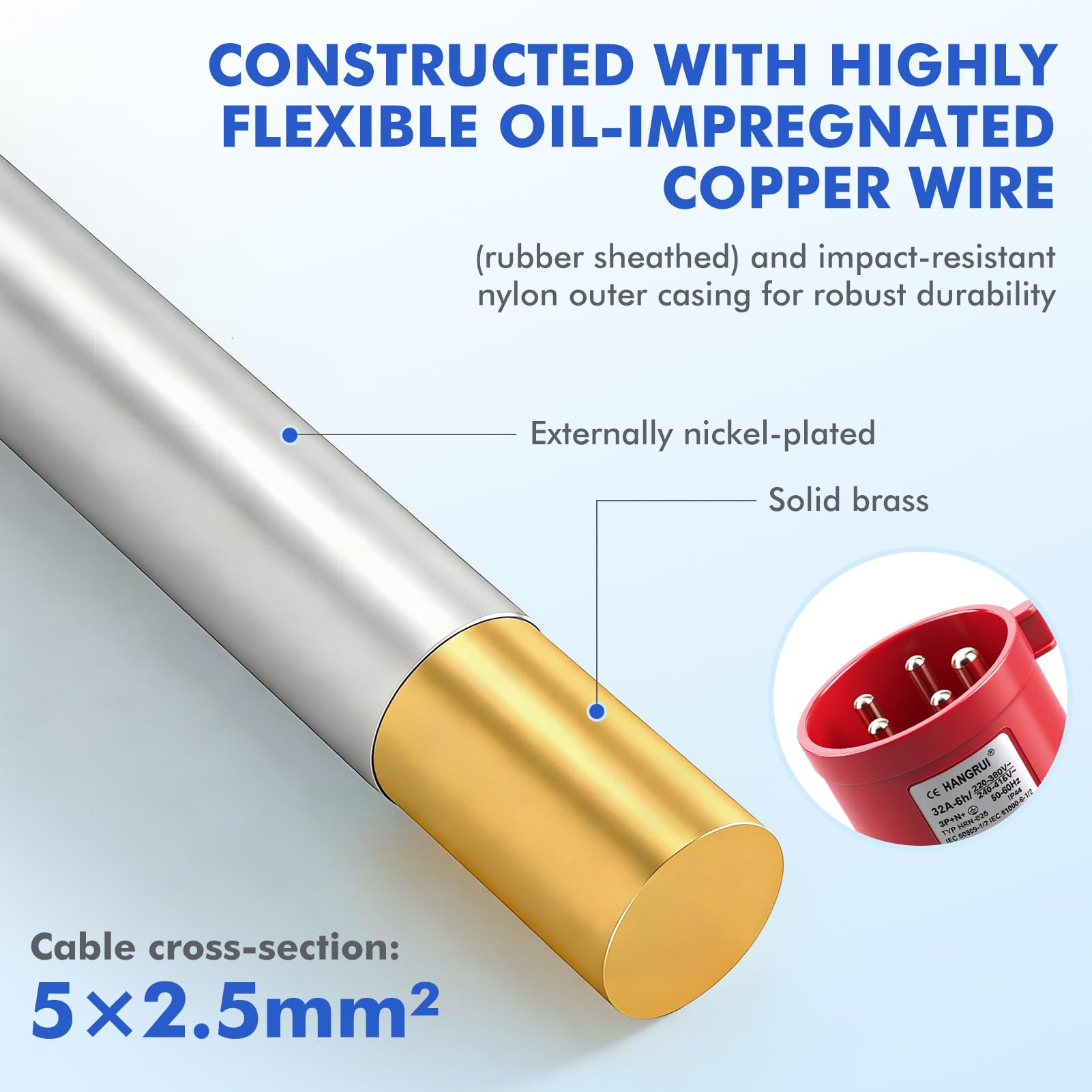5Pin Adattatore CEE 32A a 16A ×2, Adattatore presa Industriale Lunghezza Totale 1,5m Protezione IP44, Adattatore ad alta corrente per Camper, Campeggio, Caravan, Barca, Cantiere, Uso Esterno