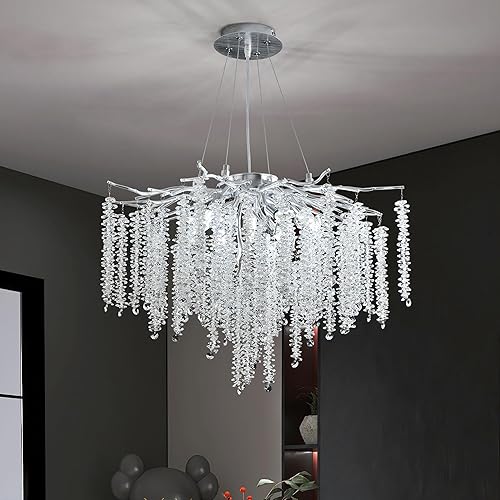 Miniatura 77 de Candelabro moderno de ramas de árbol de cristal, color negro, 40 pulgadas, Art Deco Rectángulo Lineal con gotas de lluvia para interiores, comedor